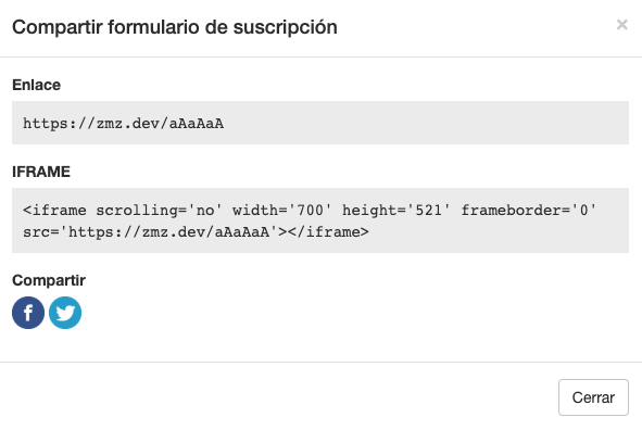 Compartir formulario de suscripción -