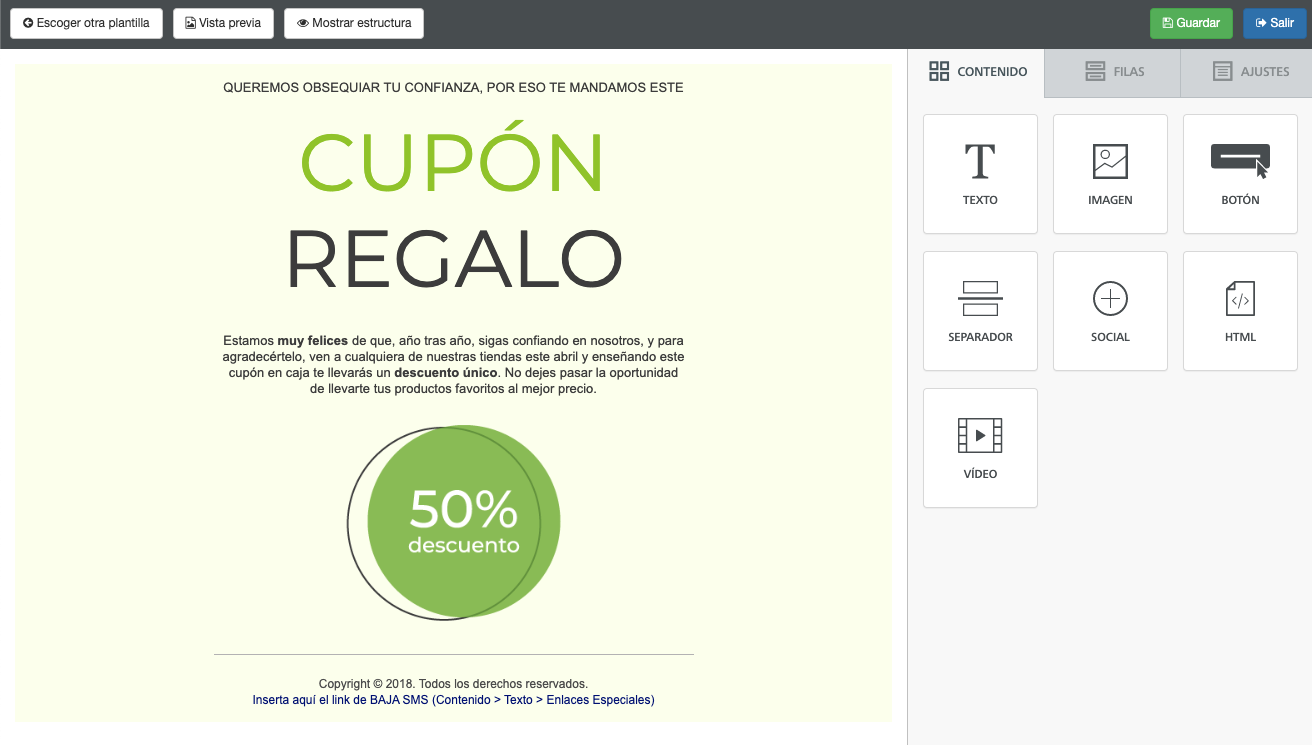 Disenya el contenido al crear una Plantilla de Email -